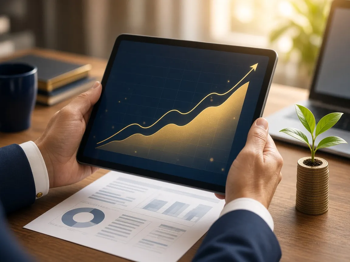 Rising growth chart on a tablet — financial planning