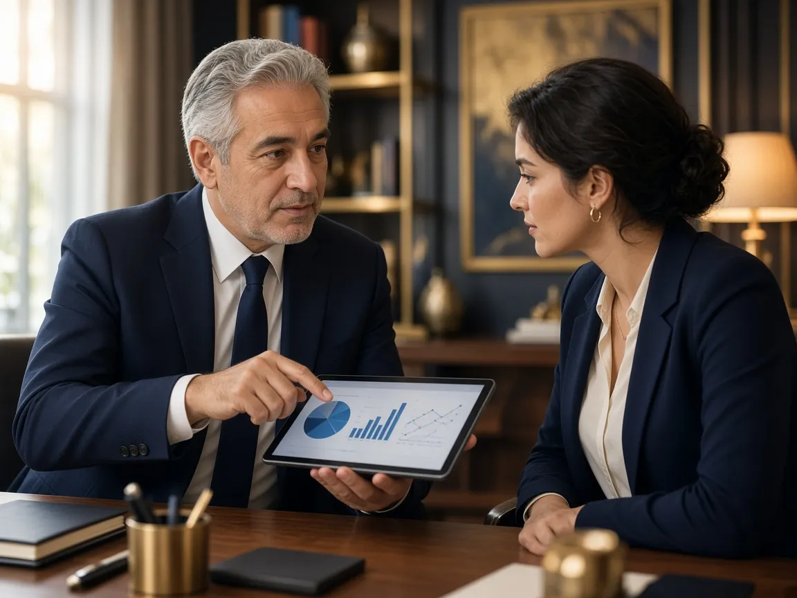 Accountant explaining a financial report to a client