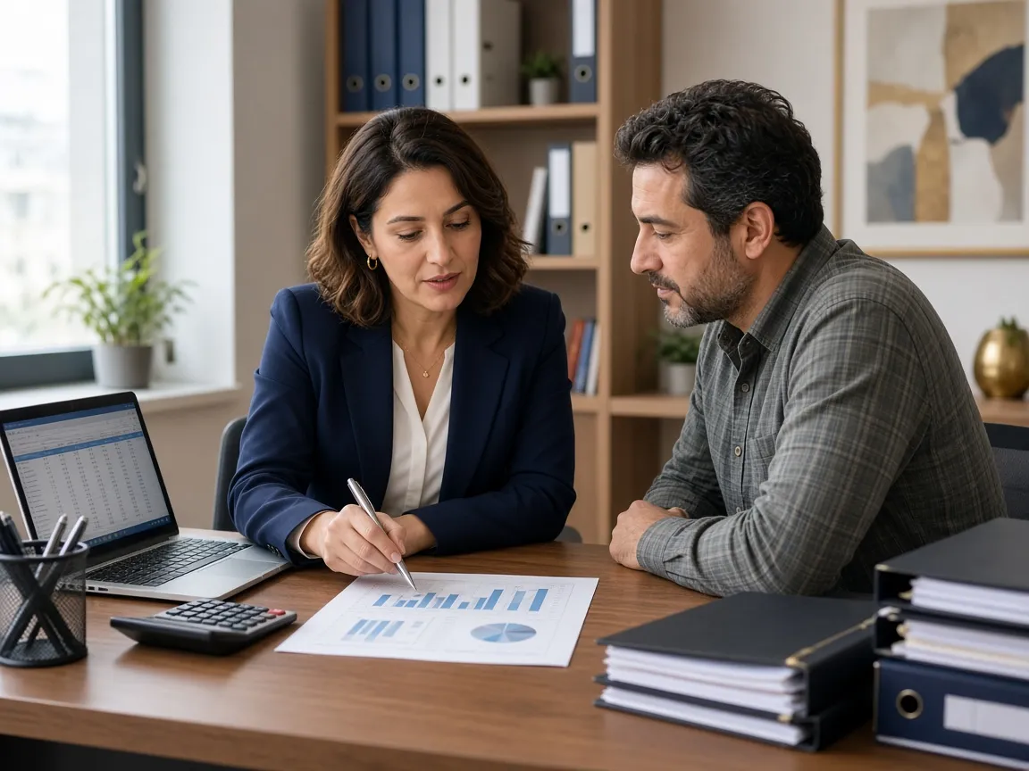 Accountant explaining a financial report to a business owner